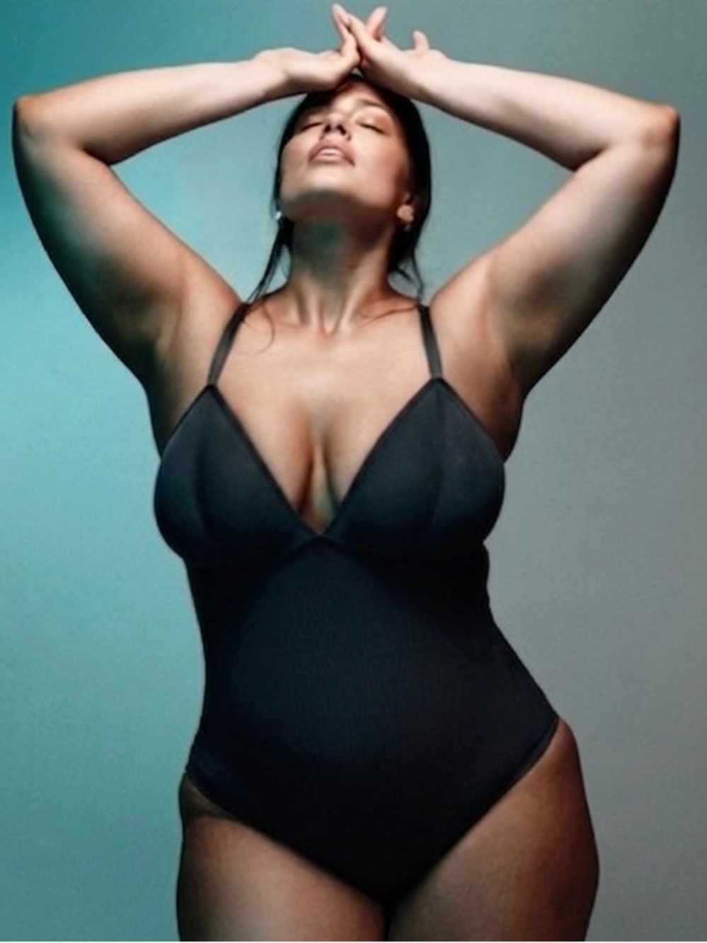 Ashley Graham x Knix Black One-Piece Deep V-Neck Mesh Bodysuit